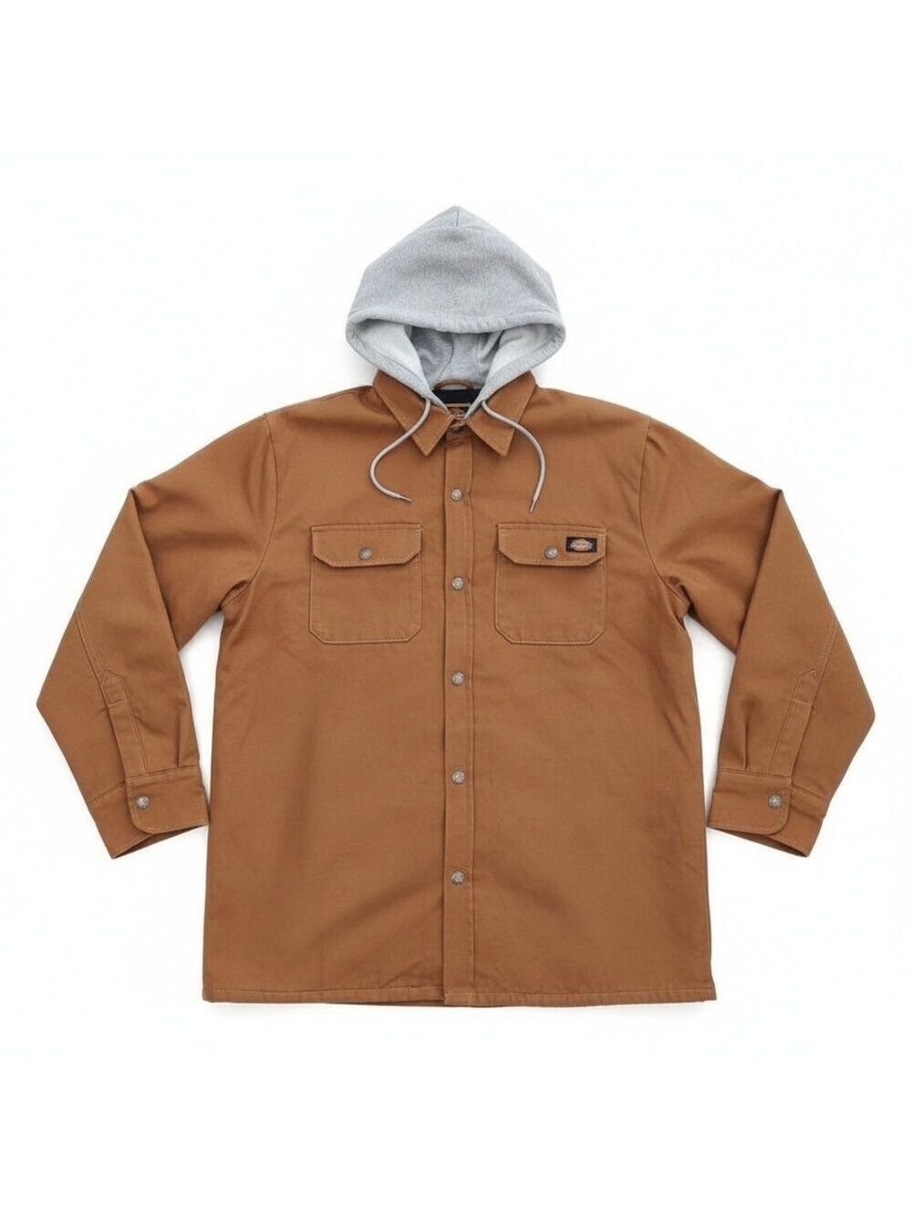Men's Dickies Fleece Hooded Duck Shirt Jacket Size Large Rust / Gray Color -